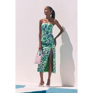 Lulus Deasia Green And Blue Floral Bustier Midi Dress - Size M